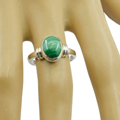 Malachite Solitaire Russian 925 Sterling Silver Green Gemstone Classic  Feminine Ring Jewelry