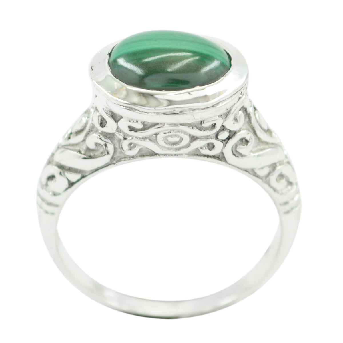 Malachite Solitaire Moroccan 925 Sterling Silver Green Gemstones Minimal Art Deco Ring Jewellery Immagine principale del prodotto
