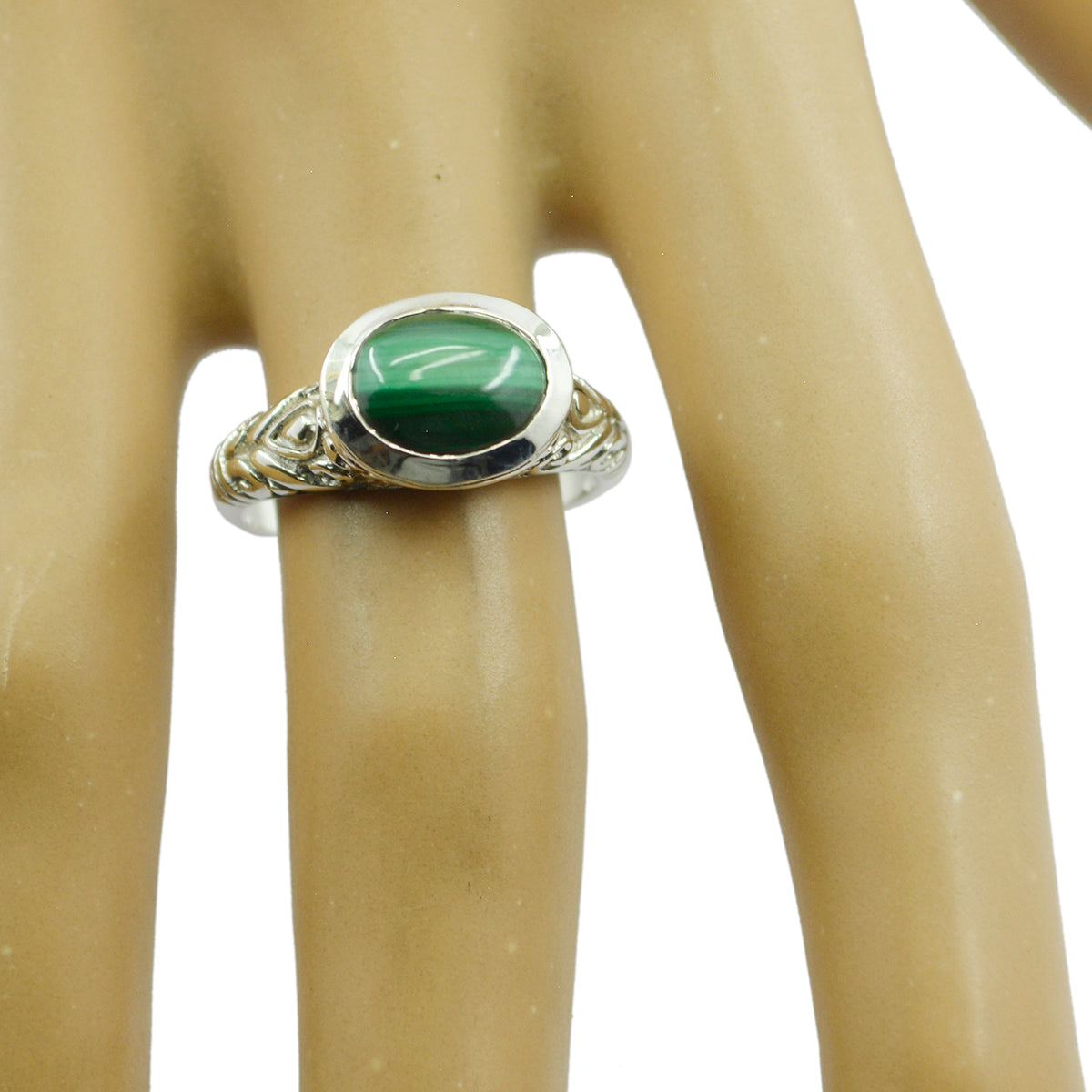 Malachite Solitaire Moroccan 925 Sterling Silver Green Gemstones Minimal Art Deco Ring Jewellery Secondary image