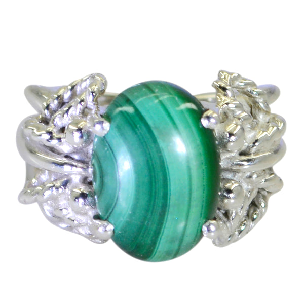 Malachite Solitaire Latin American 92.5 Silver Green Gemstone Essential  Rope Wire Ring Jewellery