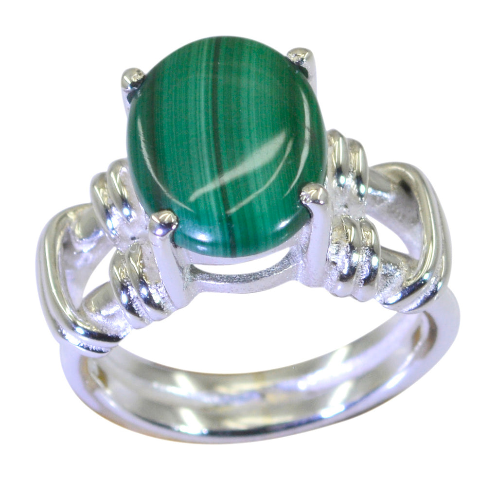 Malachite Solitaire Italian Silver Green Gemstones Eye catching Rope Wire Ring Jewelry