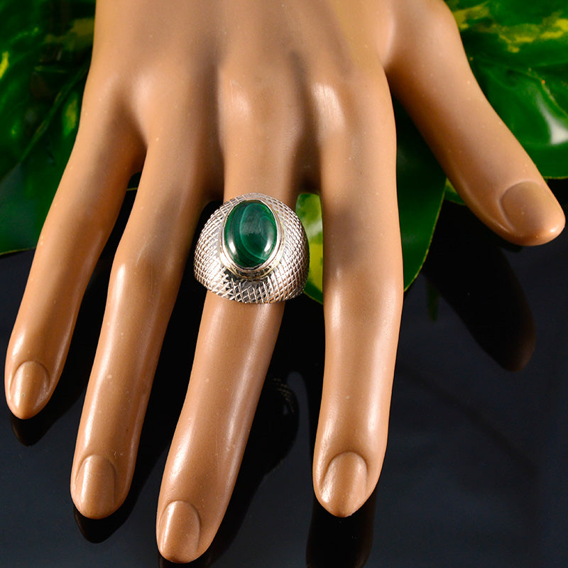 Malachit Solitär Französisch 925 Silber Grüner Edelstein Vielseitige Gravuren Ring Schmuck