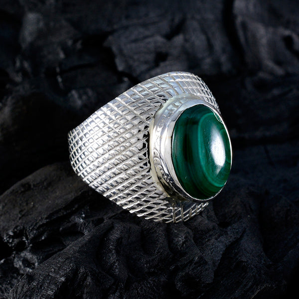 Malachite Solitaire French 925 Silver Green Gemstone Versatile engravings Ring Jewelry