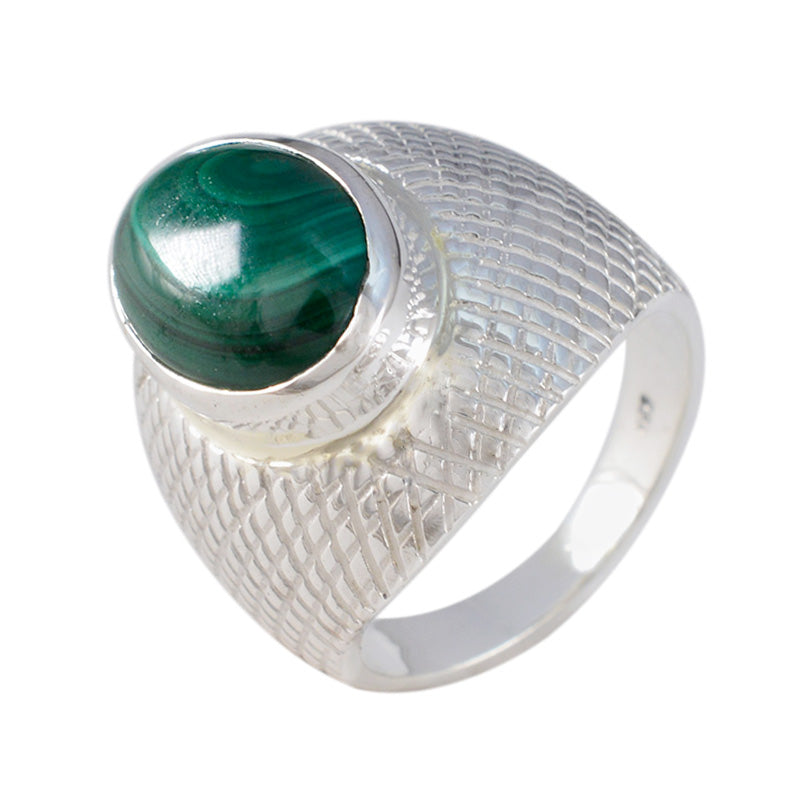 Malachite Solitaire French 925 Silver Green Gemstone Versatile engravings Ring Jewelry