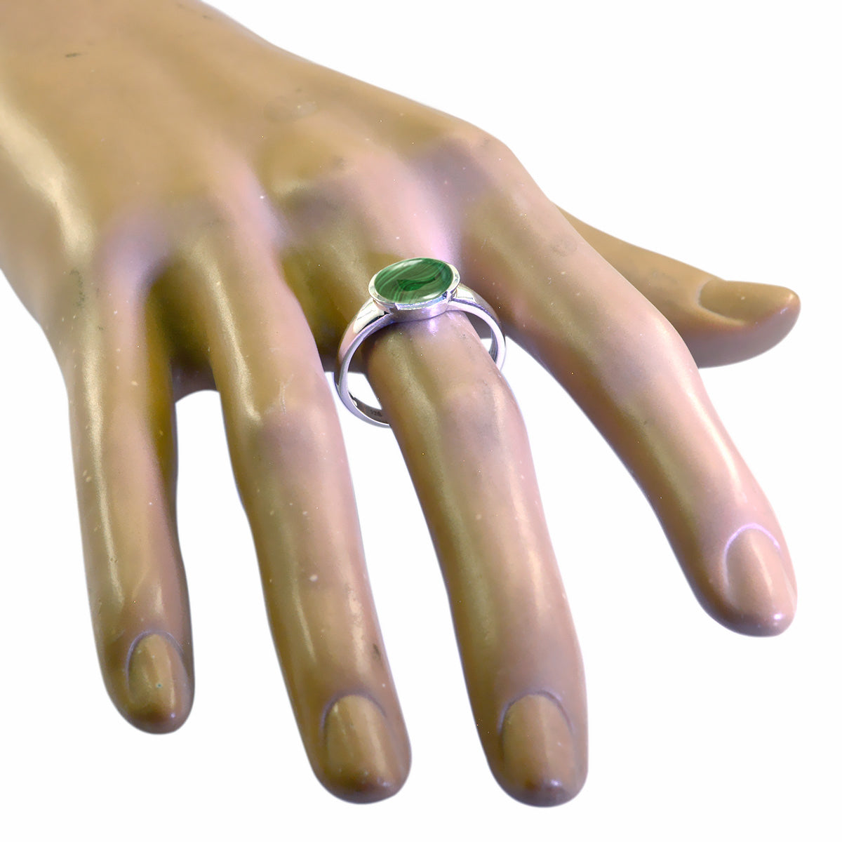 Malachite Solitaire American 92.5 Silver Green Gemstones Dainty Trendy Ring Jewellery