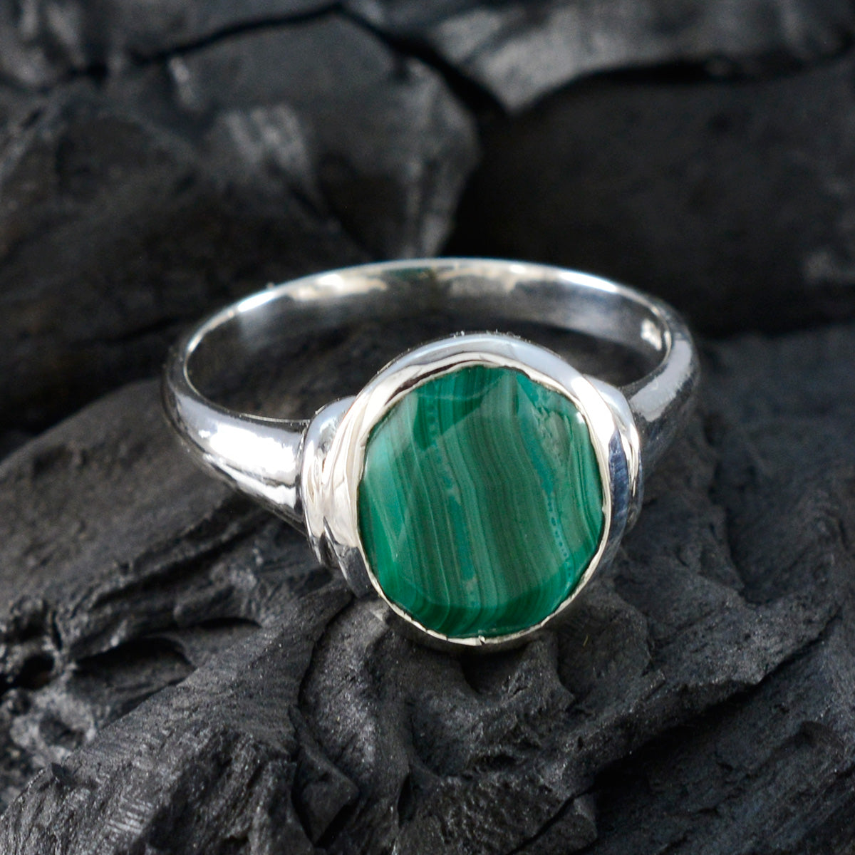 Malachit Solitär Indischer 925 Sterling Silber Grüne Edelsteine Minimal Ethno Ring Schmuck