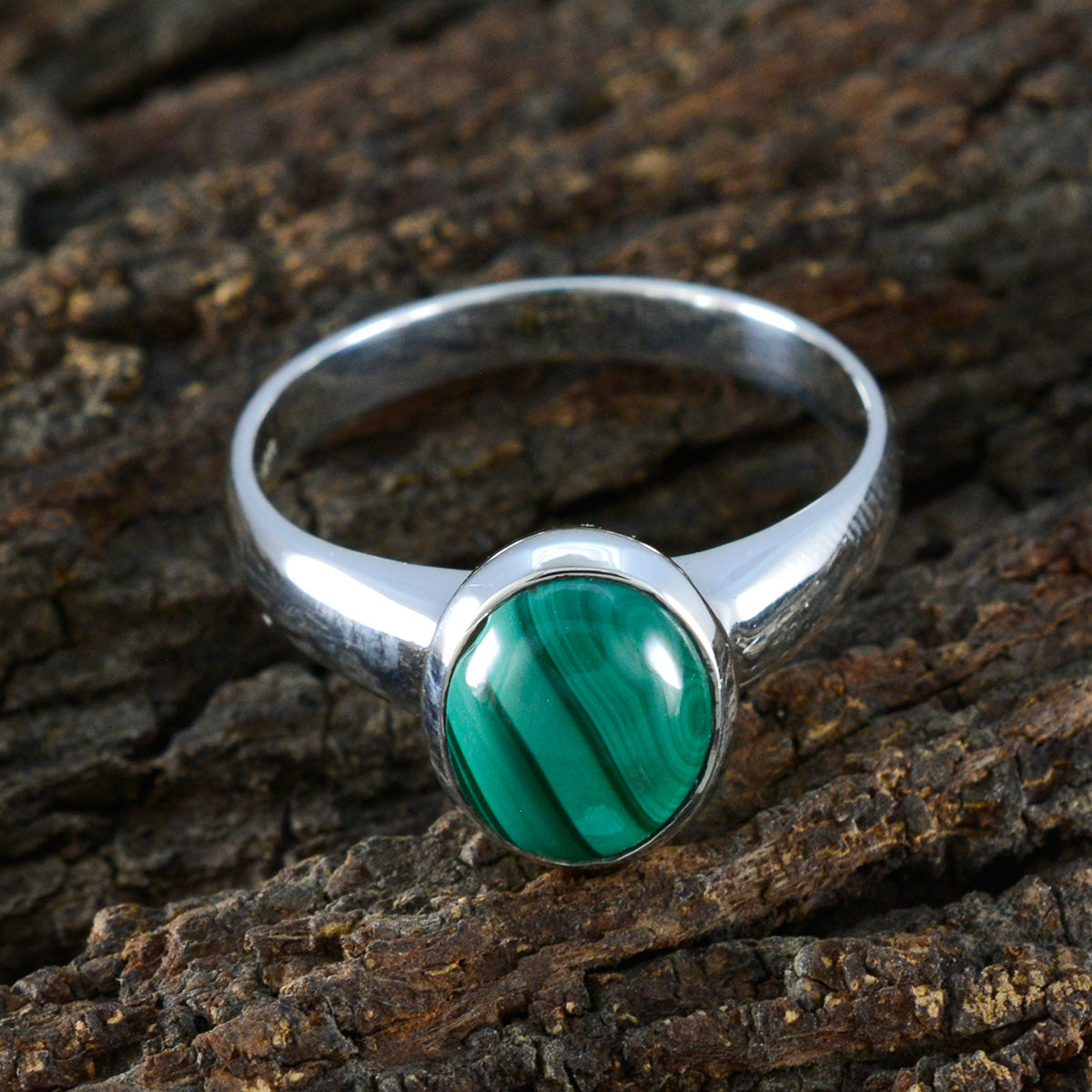Malachite Solitaire African 925 Sterling Silver Green Gemstones Classic Graceful Ring Jewellery