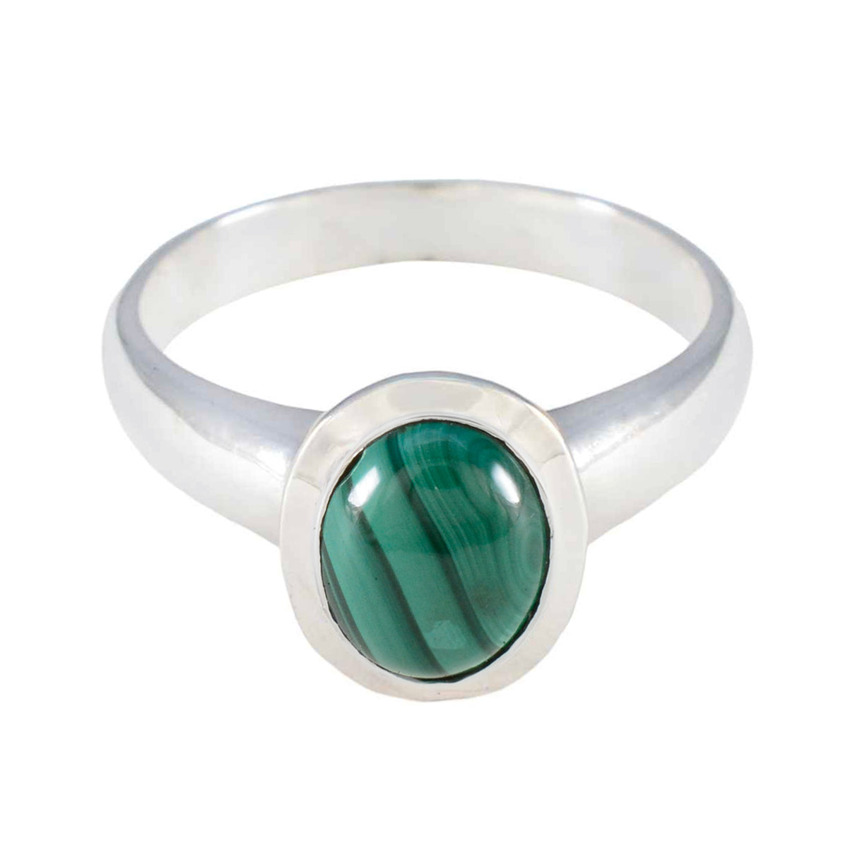 Malachite Solitaire African 925 Sterling Silver Green Gemstones Classic Graceful Ring Jewellery