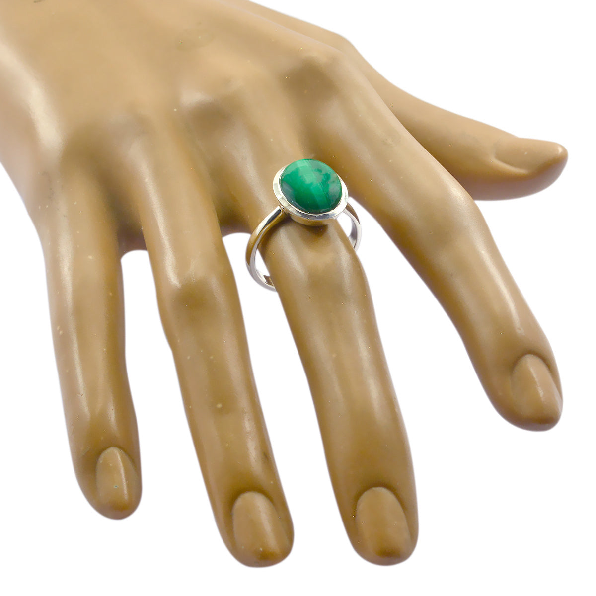 Malachite Solitaire Turkish 92.5 Silver Green Gemstones Whisper-thin Contemporary Ring Jewelry Secondary image