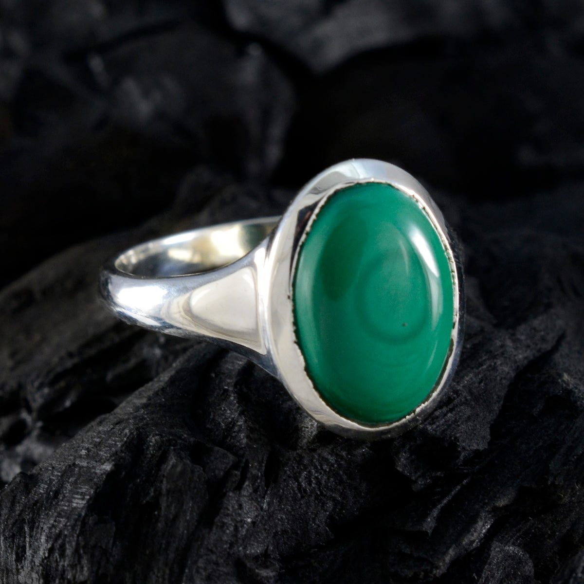 Malachite Solitaire Egyptian 92.5 Silver Green Gemstones Minimal Contemporary Ring Jewellery