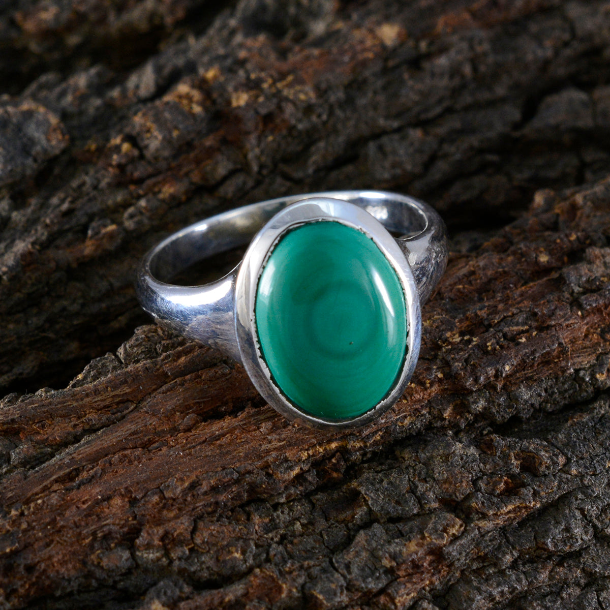 Malachite Solitaire Egyptian 92.5 Silver Green Gemstones Minimal Contemporary Ring Jewellery