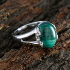 Malachite Solitaire Egyptian 925 Silver Green Gemstone Mid weight Feminine Ring Jewelry