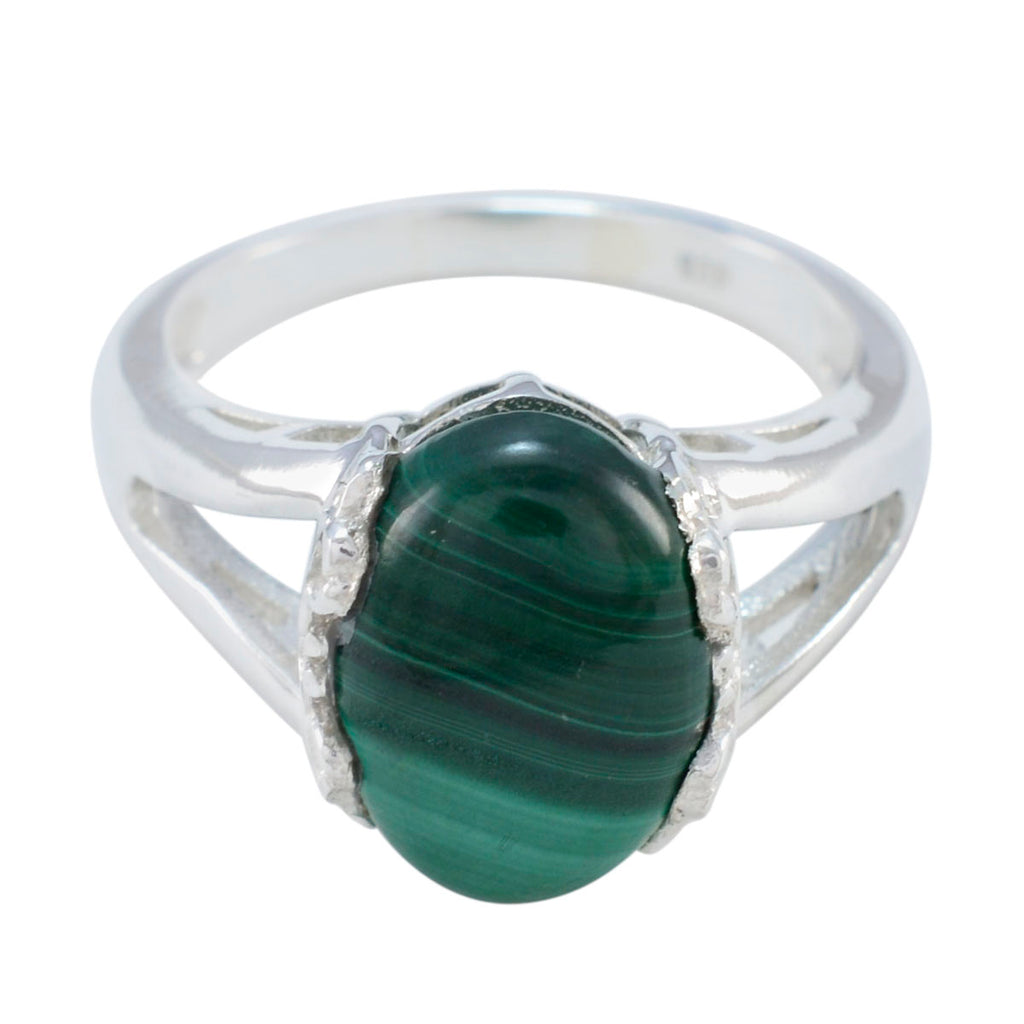 Malachite Solitaire Egyptian 925 Silver Green Gemstone Mid weight Feminine Ring Jewelry