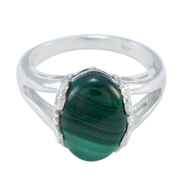 Malachite Solitaire Egyptian 925 Silver Green Gemstone Mid weight Feminine Ring Jewelry