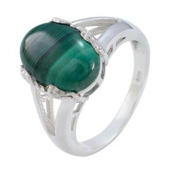 Malachite Solitaire Egyptian 925 Silver Green Gemstone Mid weight Feminine Ring Jewelry