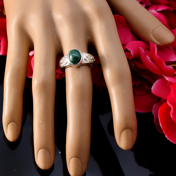 Malachite Solitaire Indian 92.5 Silver Green Gems Minimal Contemporary Ring Jewellery