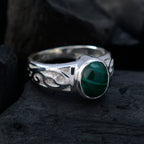 Malachit Solitär Indischer 92,5 Silber Grüne Edelsteine Minimaler zeitgenössischer Ringschmuck