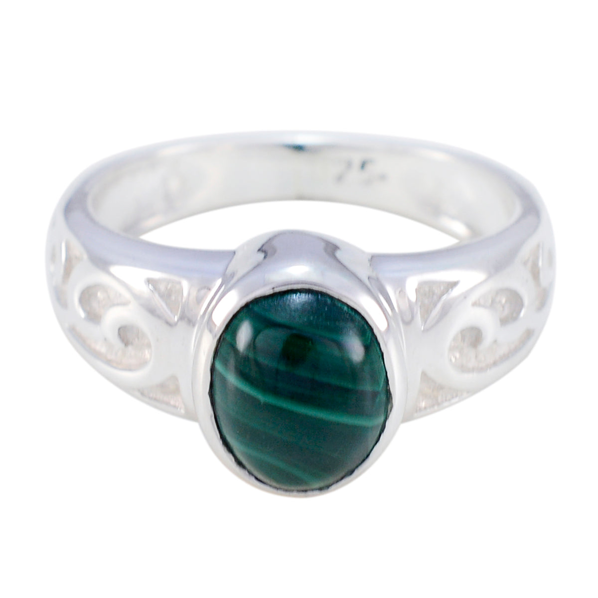 Malachite Solitaire Indian 92.5 Silver Green Gems Minimal Contemporary Ring Jewellery