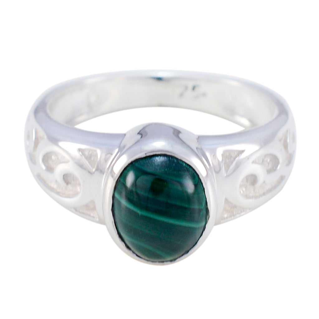 Malachite Solitaire Indian 92.5 Silver Green Gems Minimal Contemporary Ring Jewellery