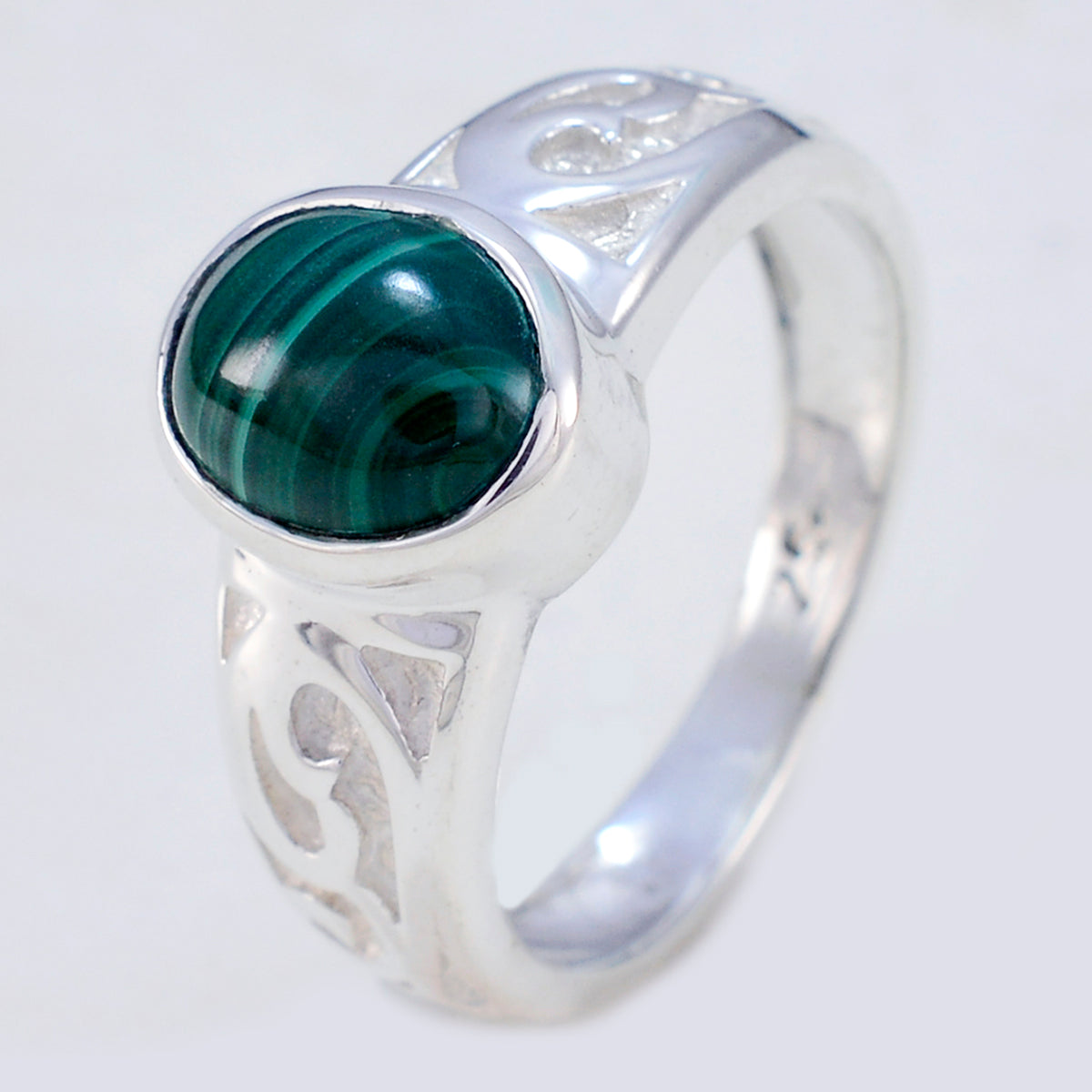 Malachite Solitaire Indian 92.5 Silver Green Gems Minimal Contemporary Ring Jewellery