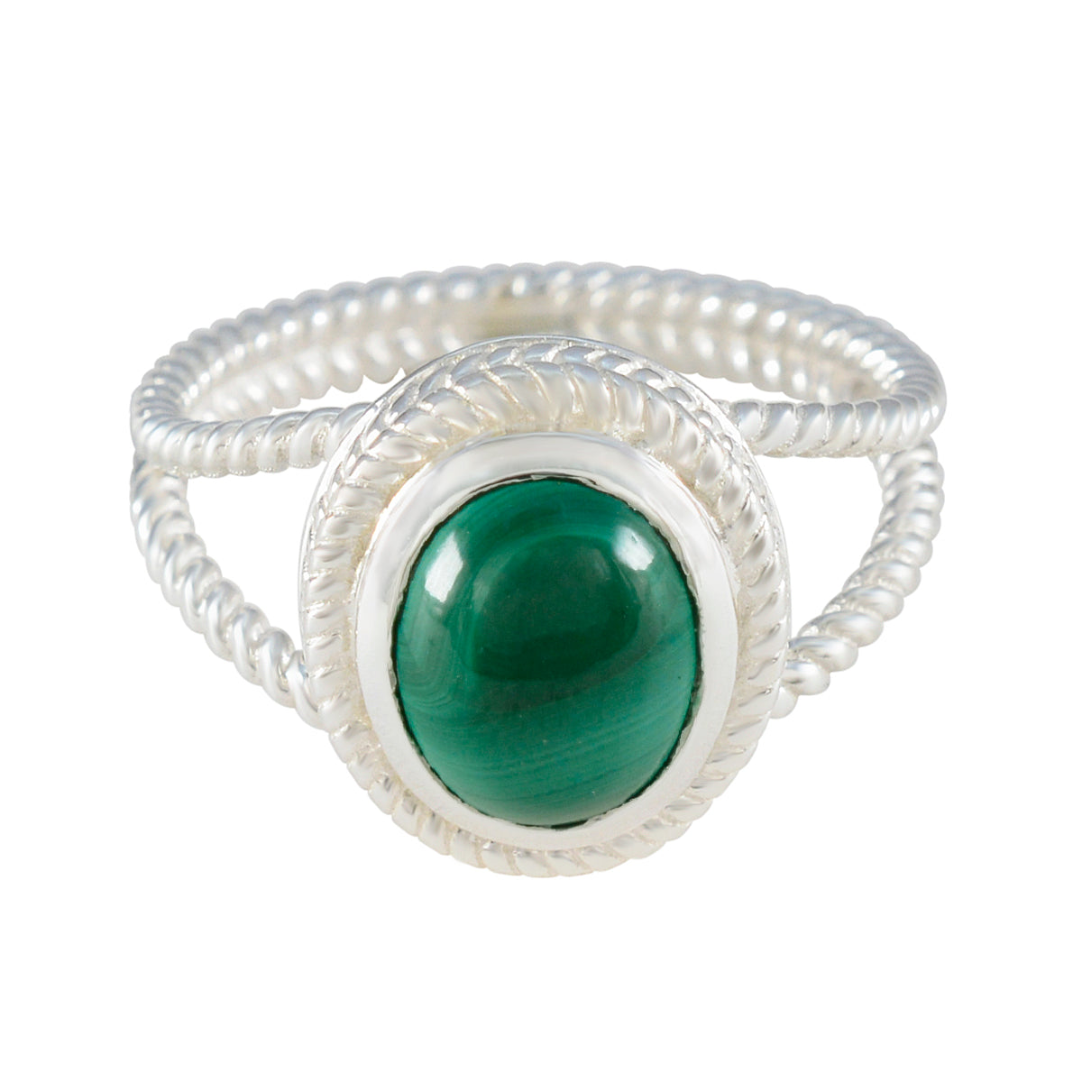 Malachite Solitaire Australian 92.5 Silver Green Gemstones Classic Rope Wire Ring Jewelry