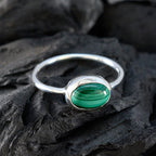 Malachite Solitaire Korean 925 Sterling Silver Green Gems Elegant  Graceful Ring Jewelry