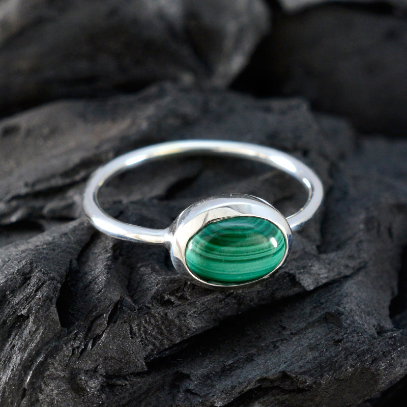 Malachite Solitaire Korean 925 Sterling Silver Green Gems Elegant  Graceful Ring Jewelry