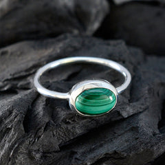 Malachite Solitaire Korean 925 Sterling Silver Green Gems Elegant  Graceful Ring Jewelry