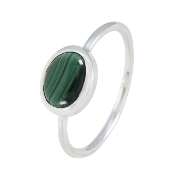 Malachite Solitaire Korean 925 Sterling Silver Green Gems Elegant  Graceful Ring Jewelry