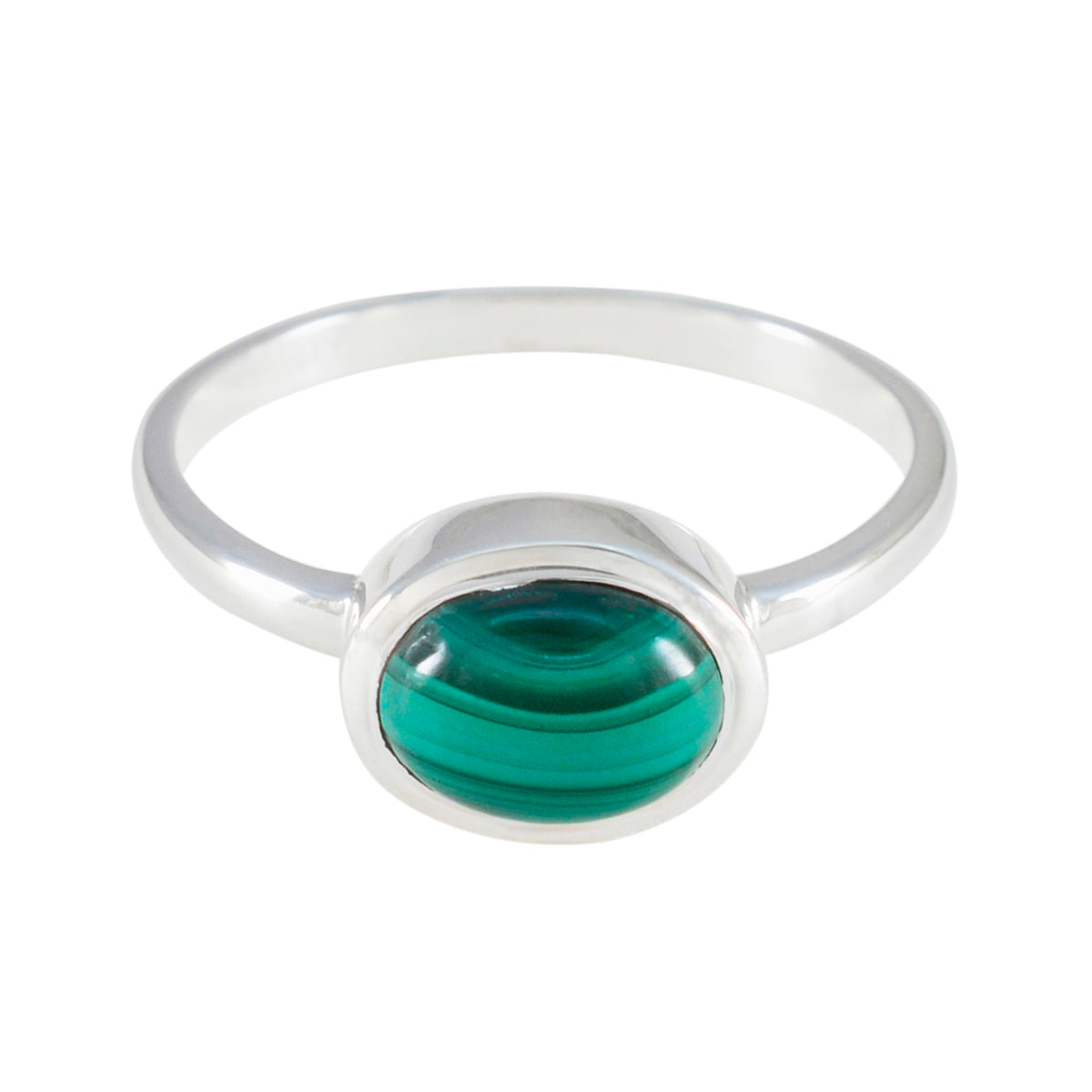 Malachite Solitaire American 925 Sterling Silver Green Gemstones Dainty Trendy Ring Jewelry
