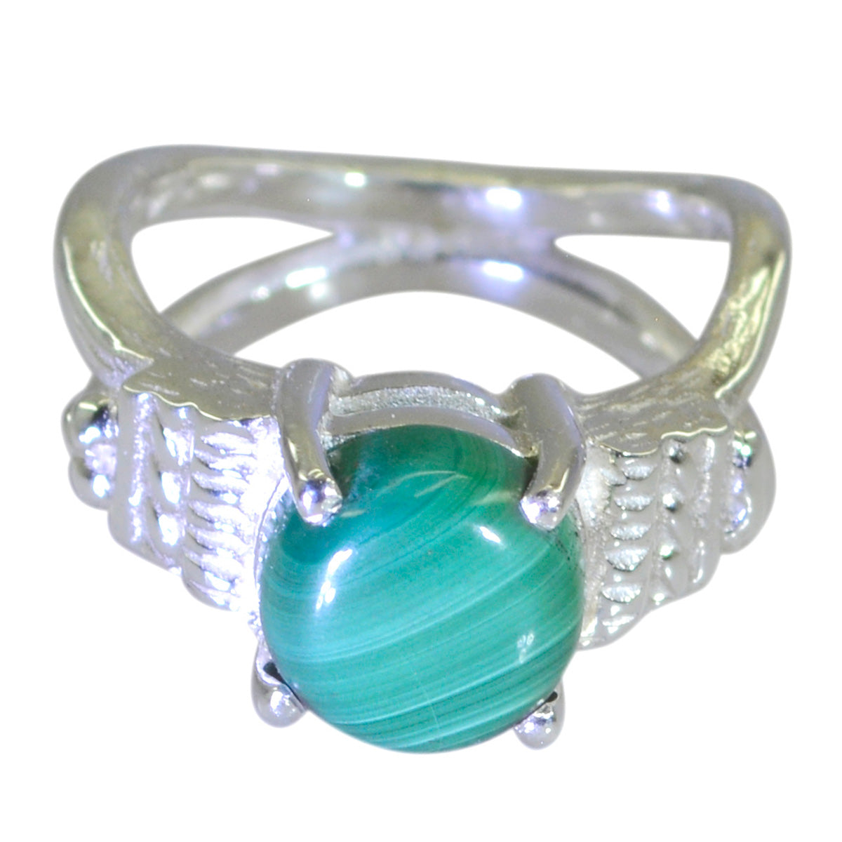 Malachite Solitaire African Silver Green Gems Mid weight Trendy Ring Jewellery Immagine principale del prodotto