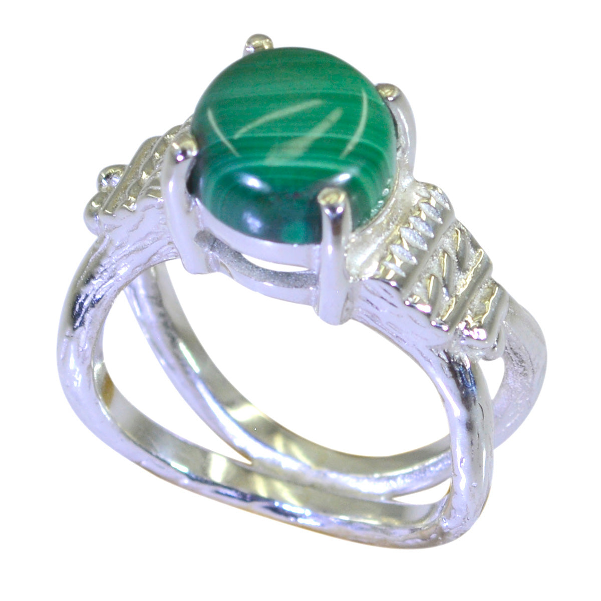 Malachite Solitaire African Silver Green Gems Mid weight Trendy Ring Jewellery