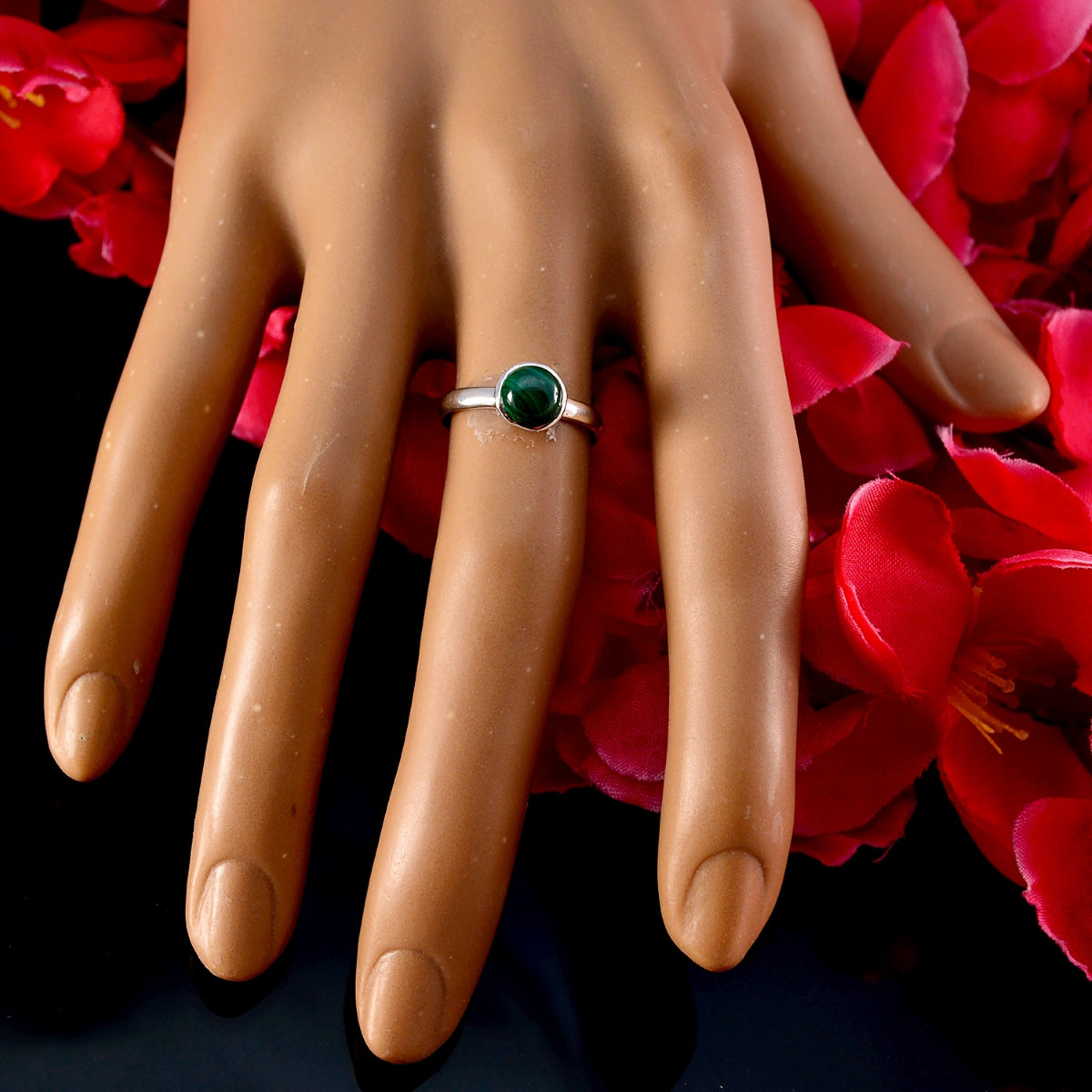 Malachite Solitaire American 925 Sterling Silver Green Gems Whisper thin Fairytale Ring Jewelry