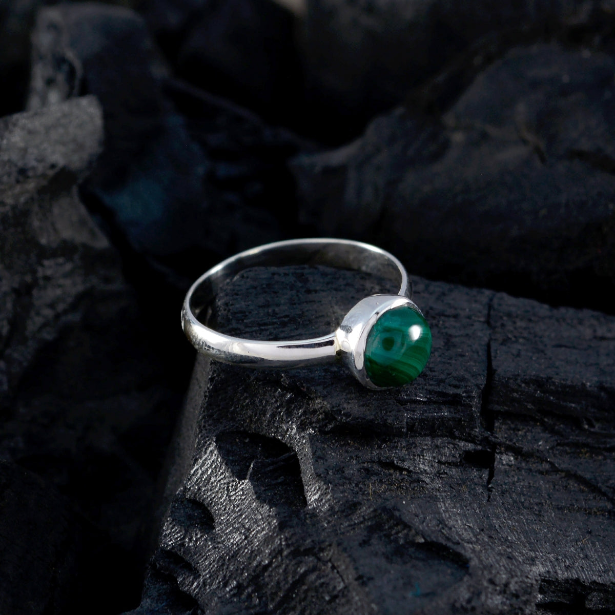 Malachite Solitaire American 925 Sterling Silver Green Gems Whisper thin Fairytale Ring Jewelry
