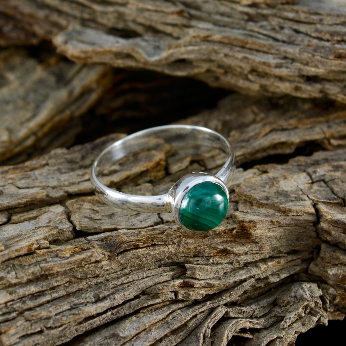 Malachite Solitaire American 925 Sterling Silver Green Gems Whisper thin Fairytale Ring Jewelry