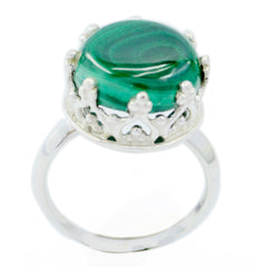 Malachite Solitaire Indian Sterling Silver Green Gemstones Minimal Art Deco Ring Jewellery