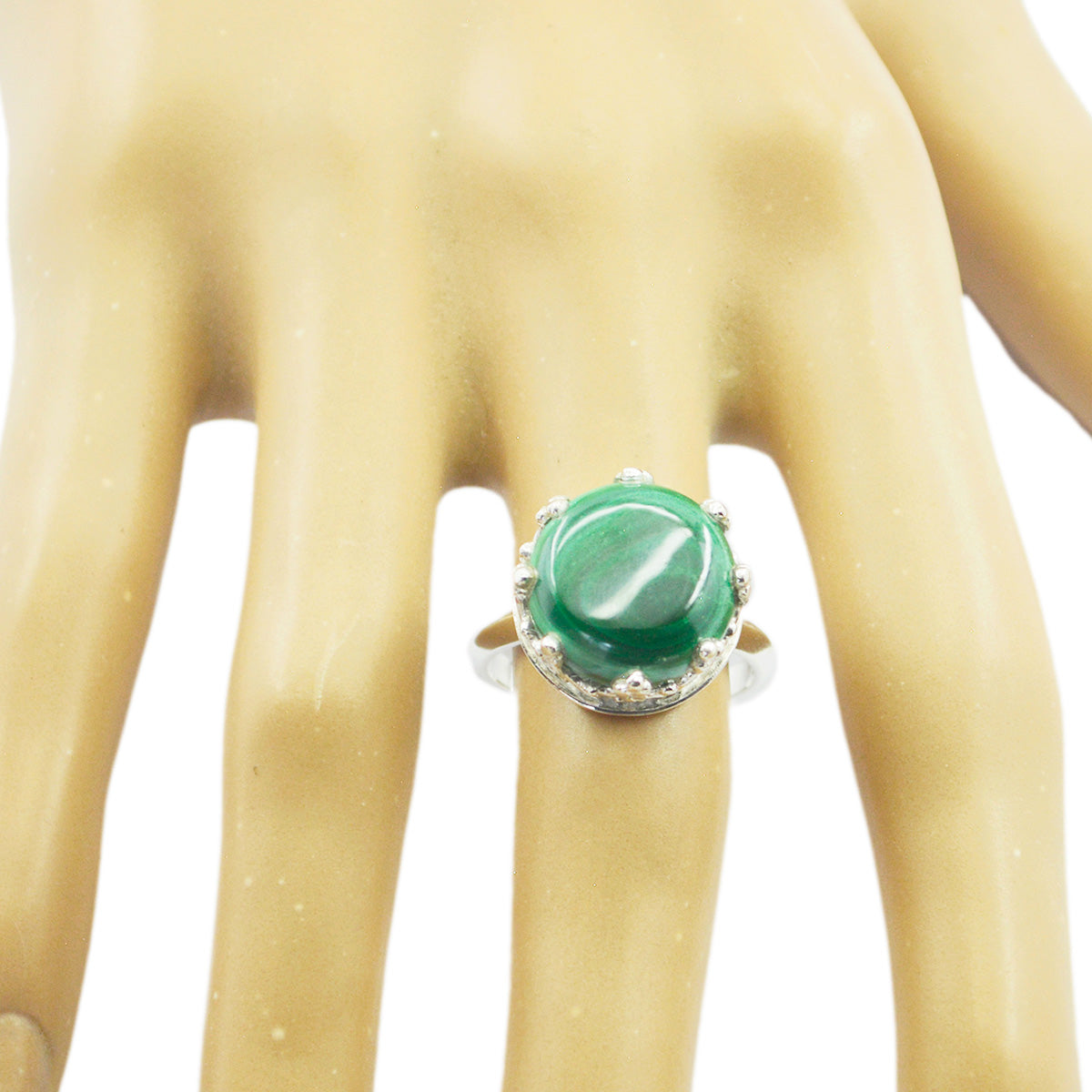 Malachite Solitaire Indian Sterling Silver Green Gemstones Minimal Art Deco Ring Jewellery