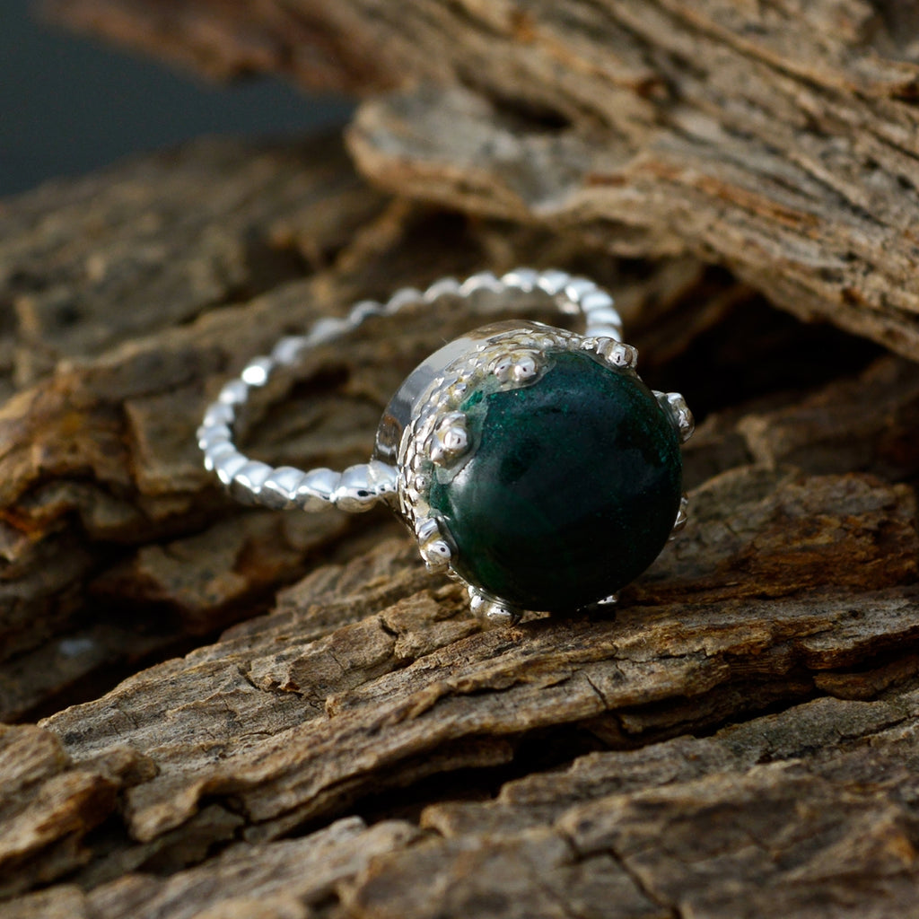 Malachite Solitaire Moroccan 925 Silver Green Gemstones Slim Modern Ring Jewelry