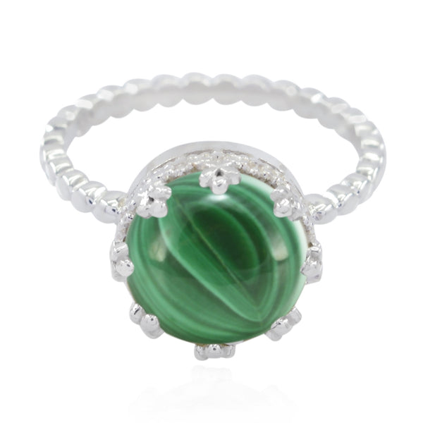 Malachite Solitaire Moroccan 925 Silver Green Gemstones Slim Modern Ring Jewelry