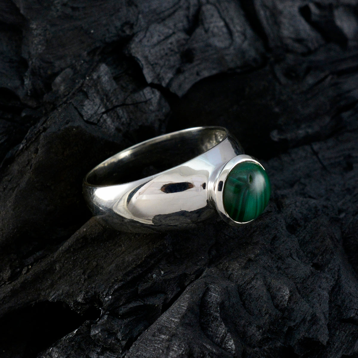 Malachite Solitaire French 925 Silver Green Gems Tiny Trendy Ring Jewelry