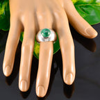 Malachit-Solitär, französisches Sterlingsilber, grüne Edelsteine, auffälliger luxuriöser Ringschmuck