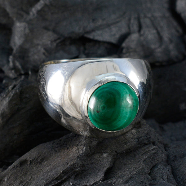 Malachite Solitaire French Sterling Silver Green Gems Eye catching Luxurious Ring Jewellery