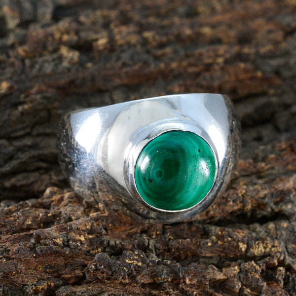 Malachite Solitaire French Sterling Silver Green Gems Eye catching Luxurious Ring Jewellery