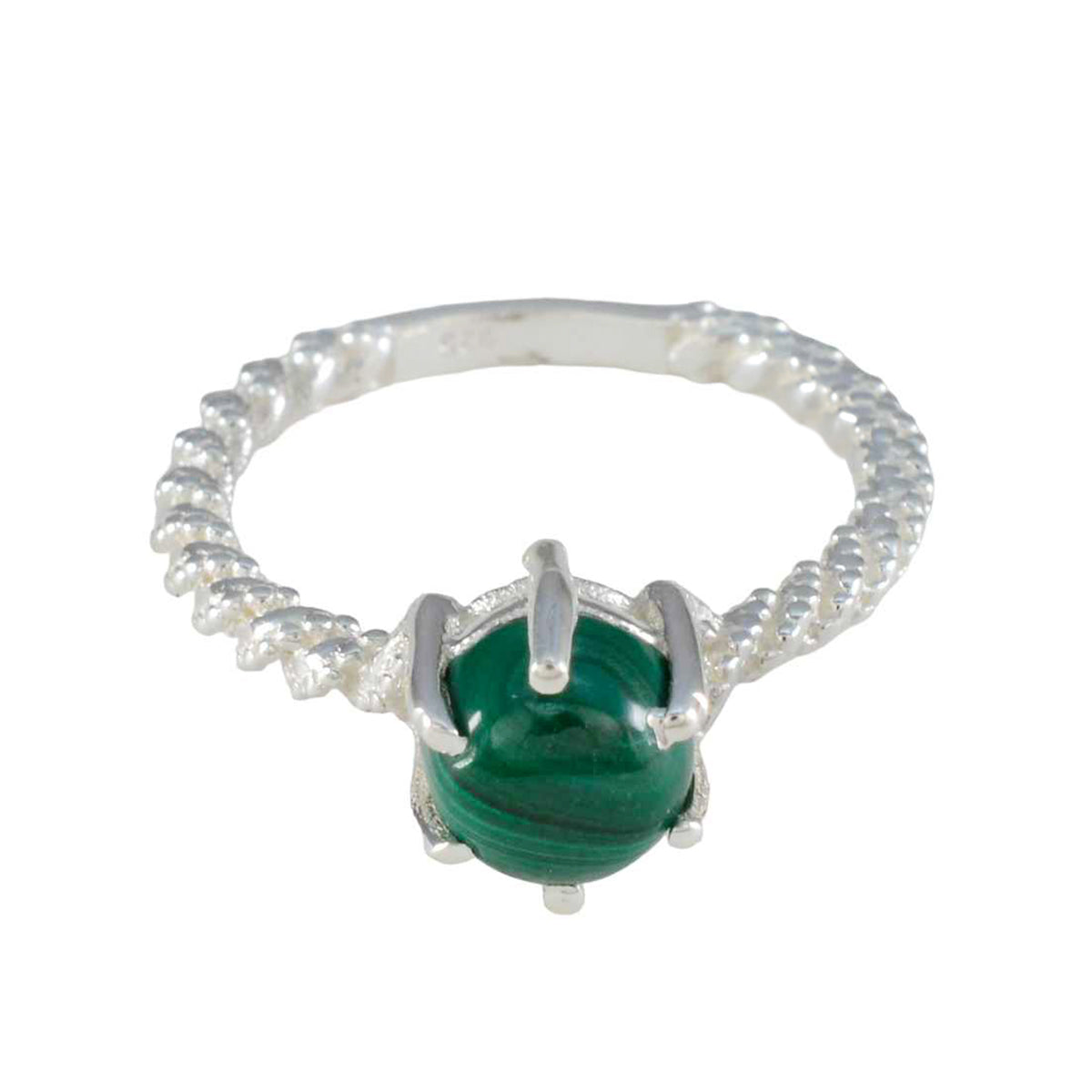 Malachite Solitaire French 925 Silver Green Gemstone Featherlight Twist Ring Jewellery メイン画像