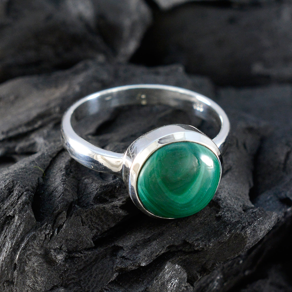 Malachite Solitaire African 92.5 Silver Green Gems Slim Graceful Ring Jewelry