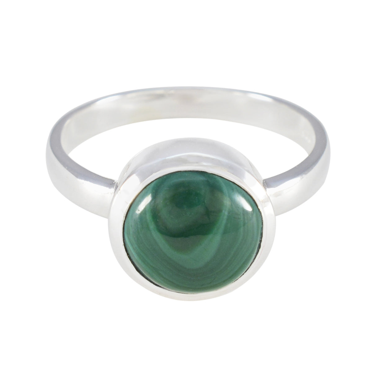 Malachite Solitaire African 92.5 Silver Green Gems Slim Graceful Ring Jewelry