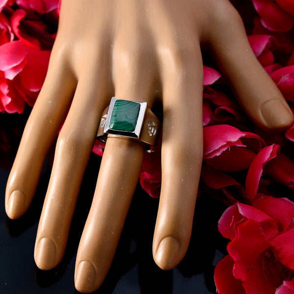 Malachite Solitaire German Silver Green Gems Edgy Armor Ring Jewelry