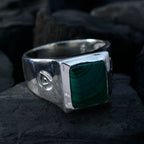 Malachite Solitaire German Silver Green Gems Edgy Armor Ring Jewelry
