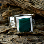Malachite Solitaire German Silver Green Gems Edgy Armor Ring Jewelry