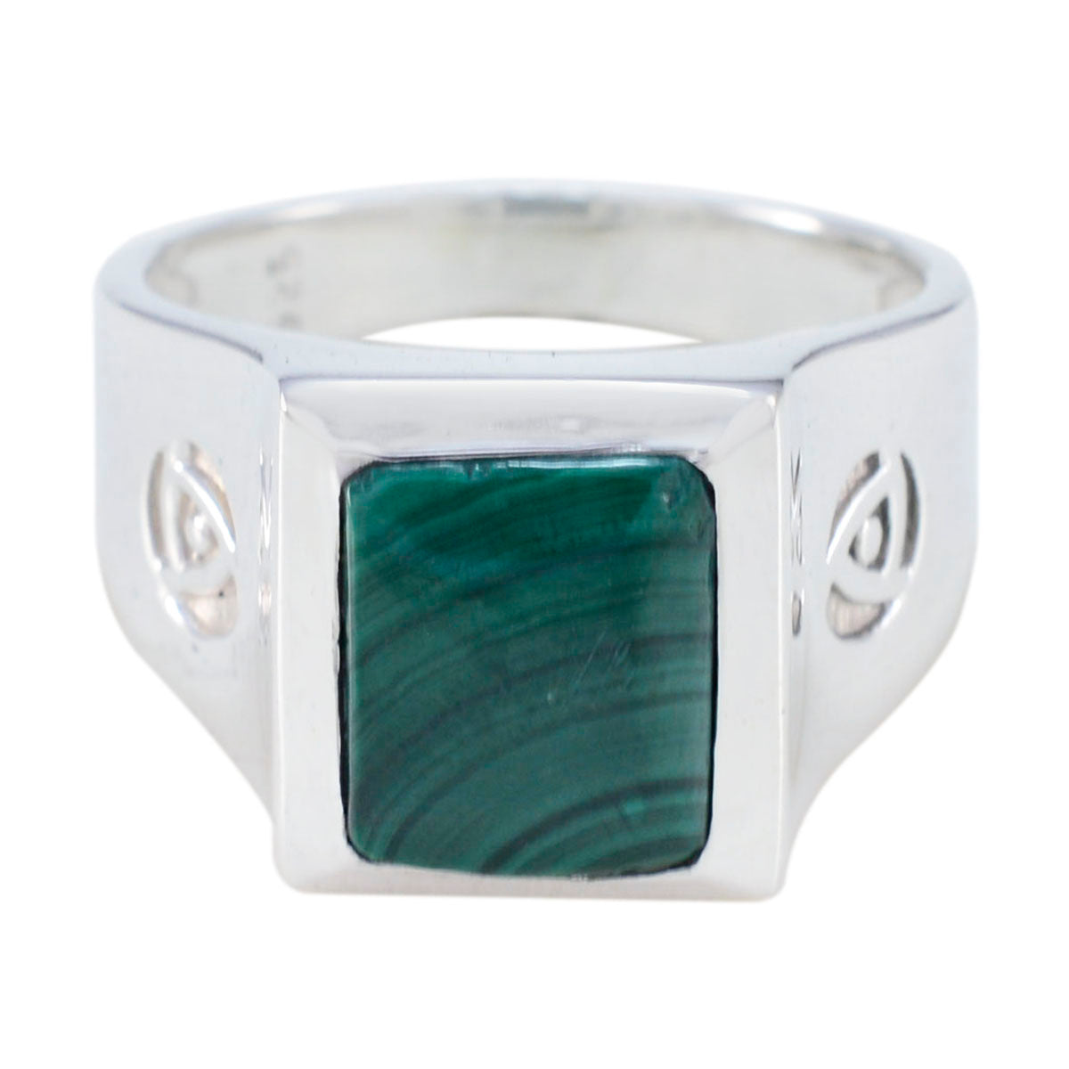Malachite Solitaire German Silver Green Gems Edgy Armor Ring Jewelry Huvudsaklig produktbild